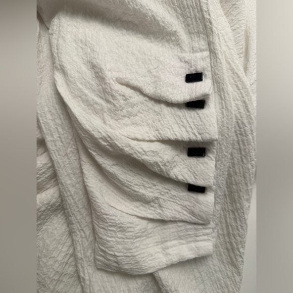 Ali Miles White Textured Crinkle Tunic Top Artsy Buttons Women's Size L Oversizd - Picture 12 of 12